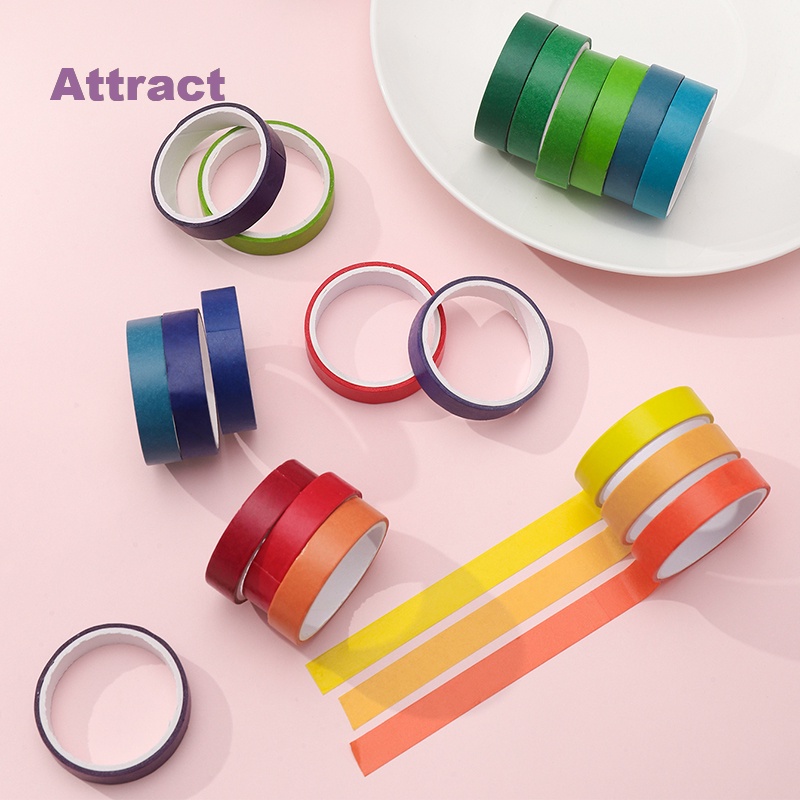 Cuộn Băng Keo Giấy In Họa Tiết Màu Sắc Cầu Vồng Kích Thước 9MM 24 Màu Sắc