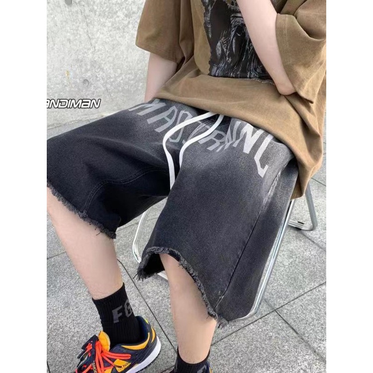 Quần Short Denim Màu Gradient Dáng Rộng Phong Cách Đường Phố Mỹ Thời Trang Mùa Hè Hàng Mới Dành Cho Nam