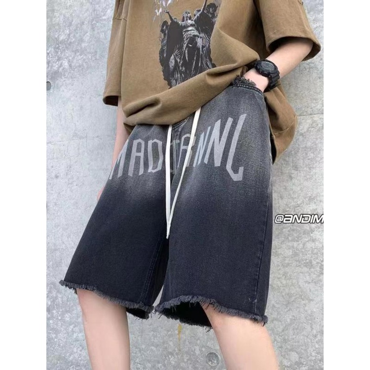 Quần Short Denim Màu Gradient Dáng Rộng Phong Cách Đường Phố Mỹ Thời Trang Mùa Hè Hàng Mới Dành Cho Nam