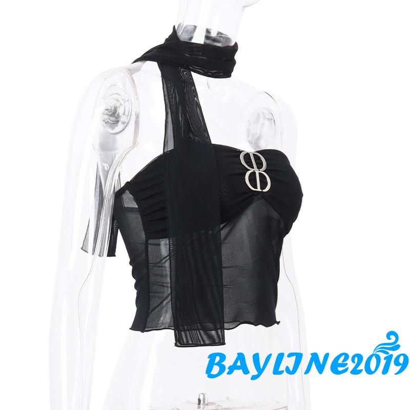 Áo Ống Màu Trơn Nhìn Thấy Thời Trang Cho Nữ Kèm Vòng Cổ Choker