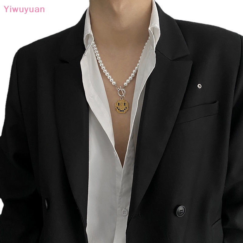 < Yiwuyuan > Vòng cổ Ngọc Trai Mặt Cười Pha Lê Thời Trang Mới Cho Nam Và Nữ