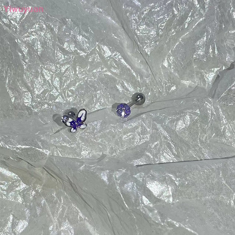 1 Khuyên Tai Xoắn Ốc Hình Bướm Màu Tím Mới