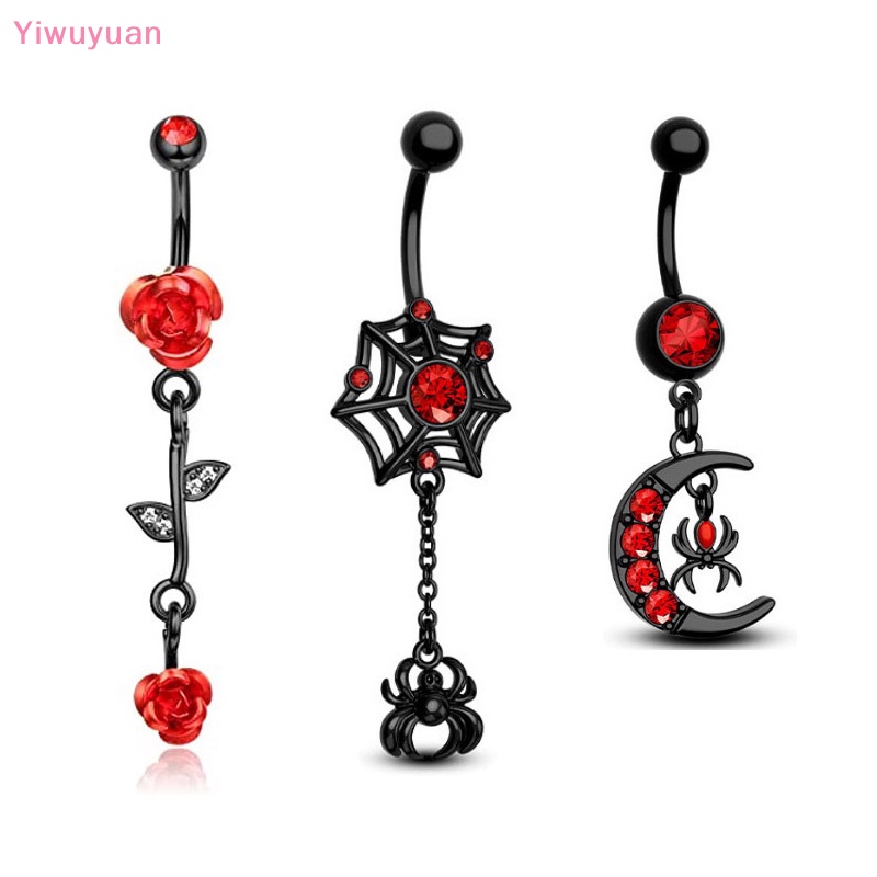 < Yiwuyuan > Khuyên Rốn Hình Nhện Hoa Hồng Đen Phong Cách Punk Cổ Điển Thời Trang Cho Nữ