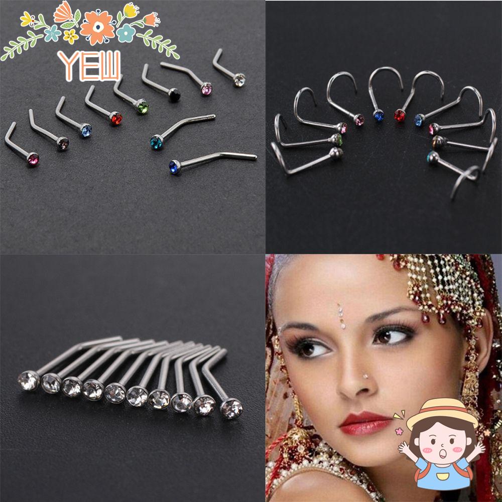 Set 10 Khuyên Mũi Đính Đá Pha Lê Mỏng Duyên Dáng