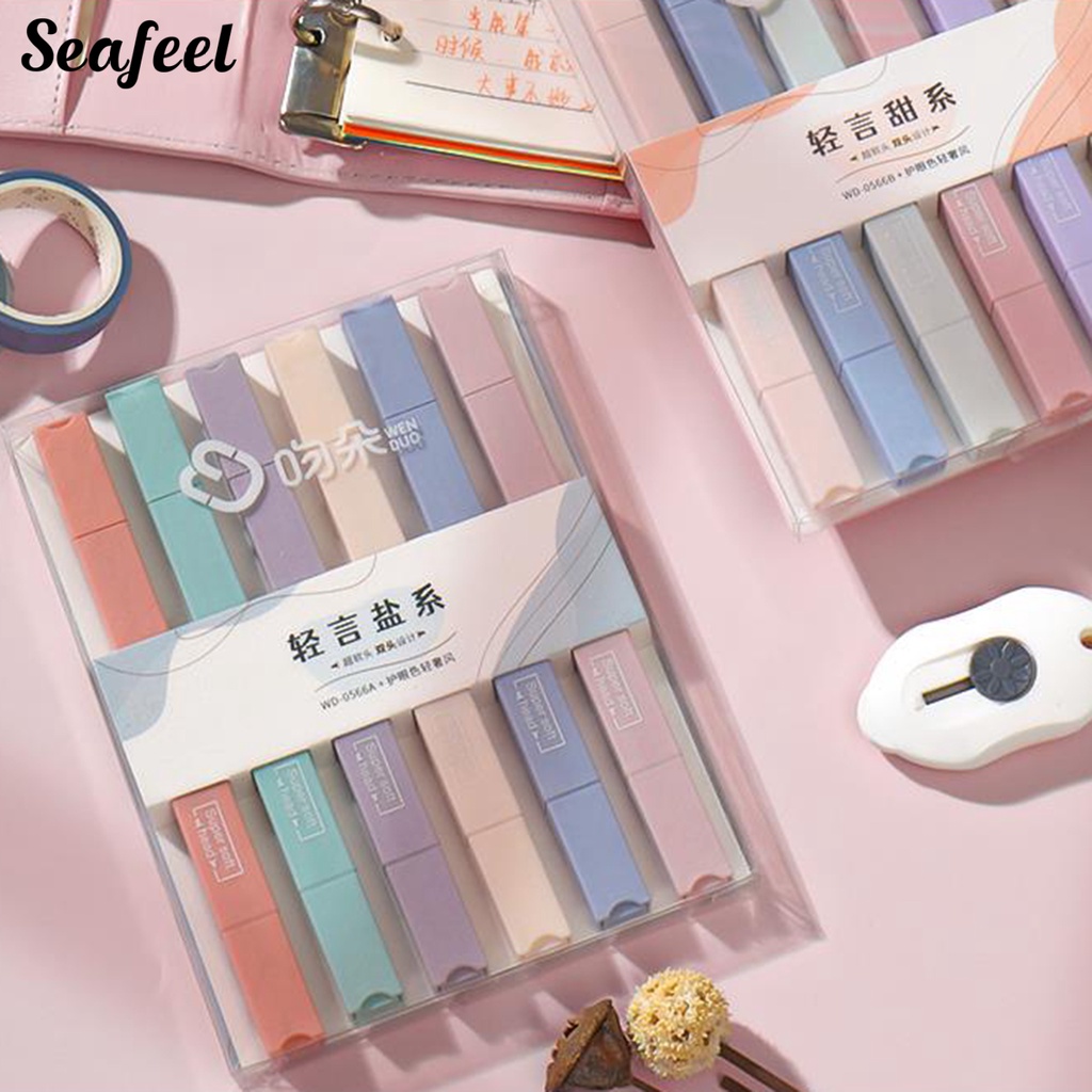 Set 6 Bút Đánh Dấu Hai Đầu Ngòi Mềm Màu Macaron Dành Cho Học Sinh