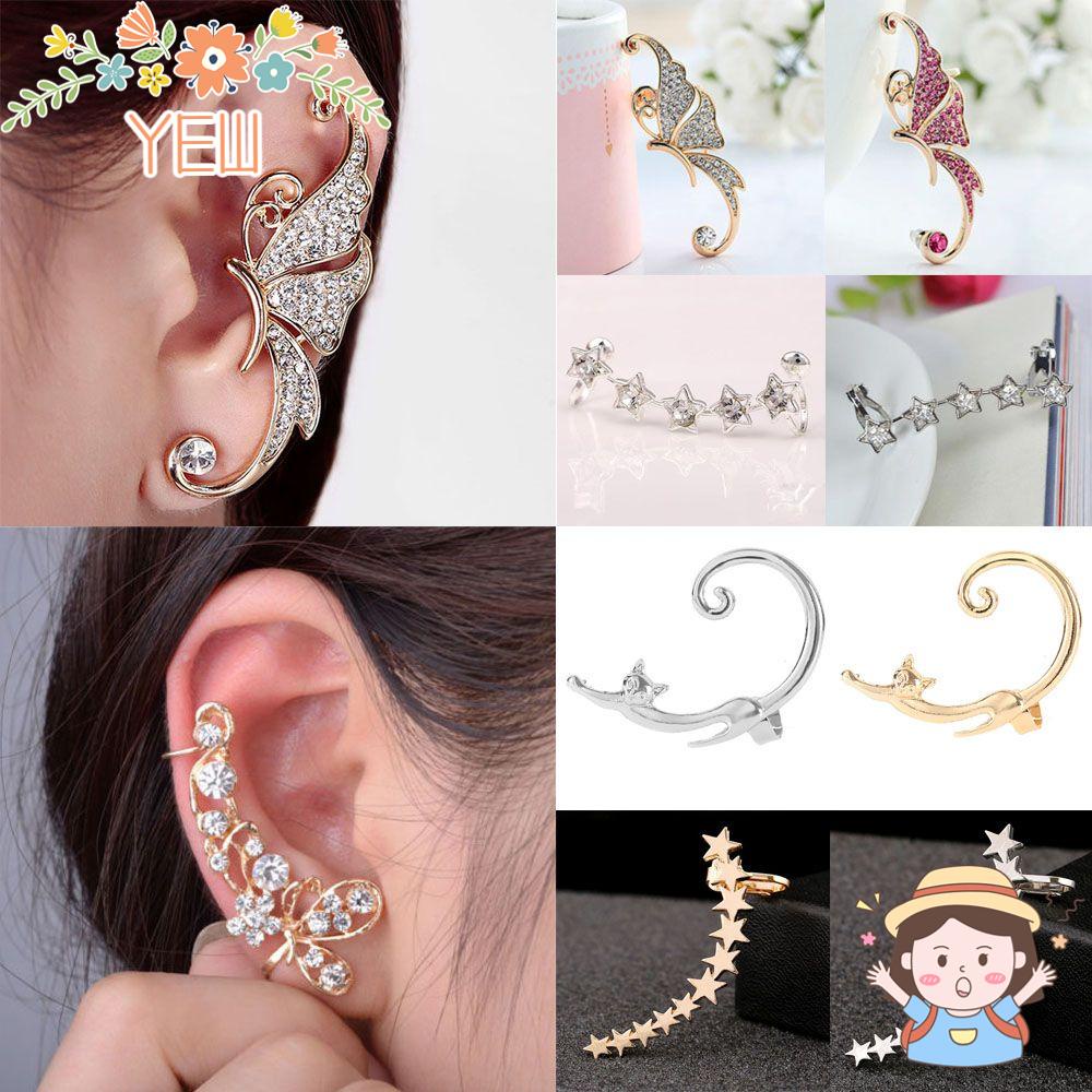 1 / 1 Cặp Bông Tai Hình Bướm Đính Đá Lấp Lánh Thời Trang Punk Cho Nữ