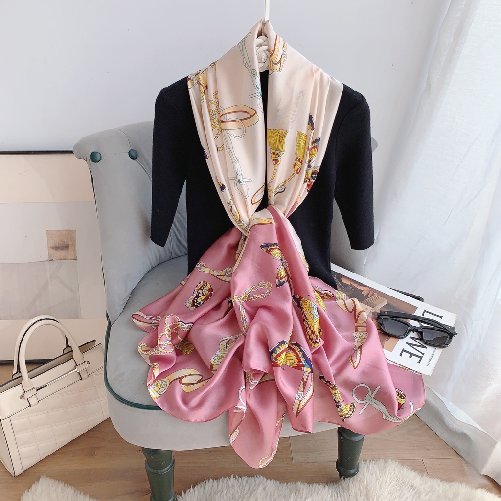 Khăn Quàng Cổ Chống Nắng Bằng Lụa Mỏng In Họa Tiết Thời Trang Phong Cách Hàn Quốc Cho Nữ