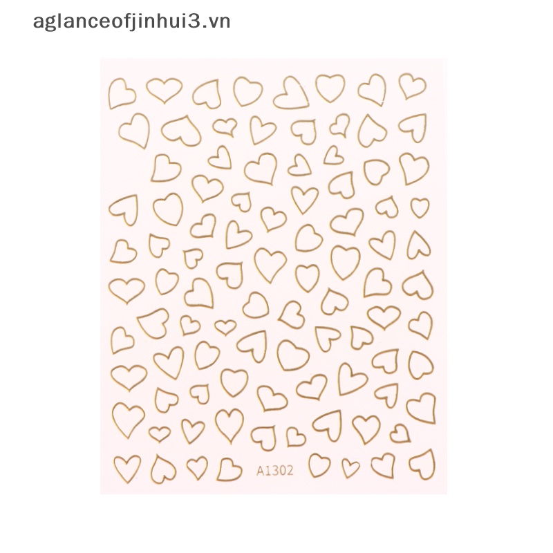 ~ Afhvn ~ Miếng Dán Trang Trí Móng Nghệ Thuật Trượt Hình Trái Tim Rỗng Màu Vàng Hồng Cho Nữ