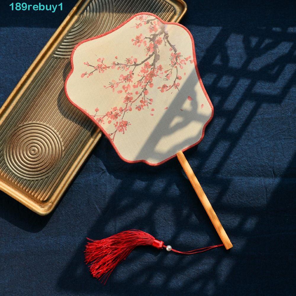 Rebuy1 Quạt Cầm Tay Bằng Lụa Họa Tiết Hoa Cổ Điển Phối Tua Rua Trang Trí Nhà Cửa /