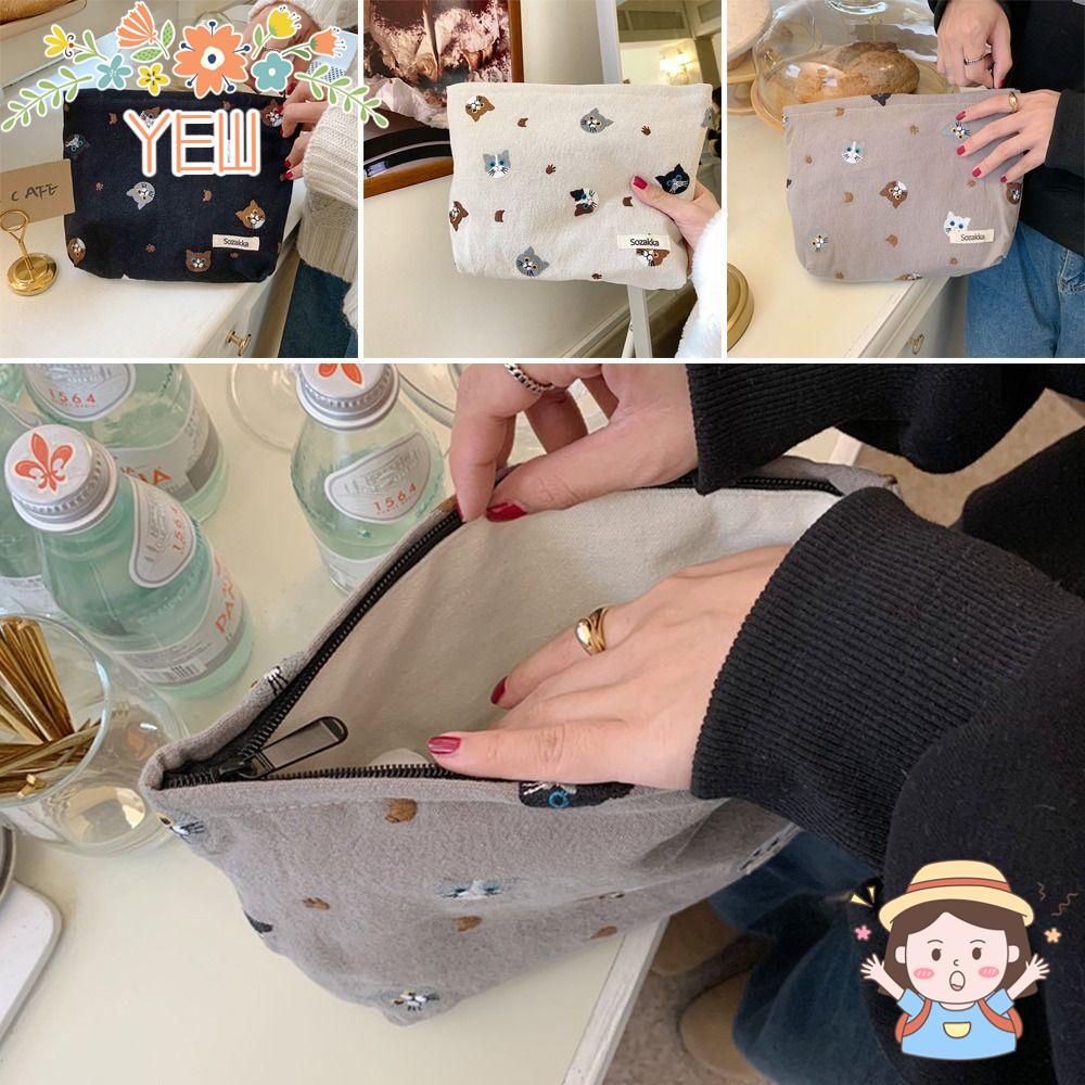 Túi Đựng Bút / Điện Thoại Bằng Vải Cotton Họa Tiết Mèo Dễ Thương