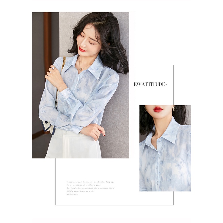 Áo Sơ Mi Chiffon Tay Dài Dáng Rộng In Hoa Màu Sắc Đơn Giản Thời Trang Mùa Thu Cao Cấp Cho Nữ