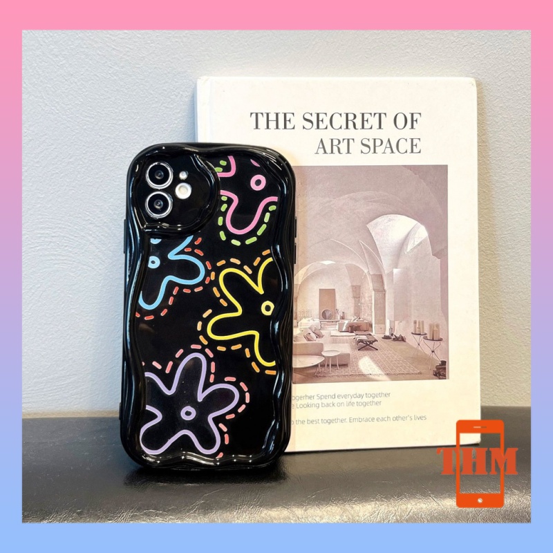 Ốp lưng iphone Hoa màu, sóng lập thể, vỏ điện thoại chống chấn động màu đen Cho Iphone 6 / 6S / 6splus / se / 7 / 7plus / 8 / 8plus / X / xs / xsmax / 11 / 12 / 13 / 14 / Plus / pro / pro max-210