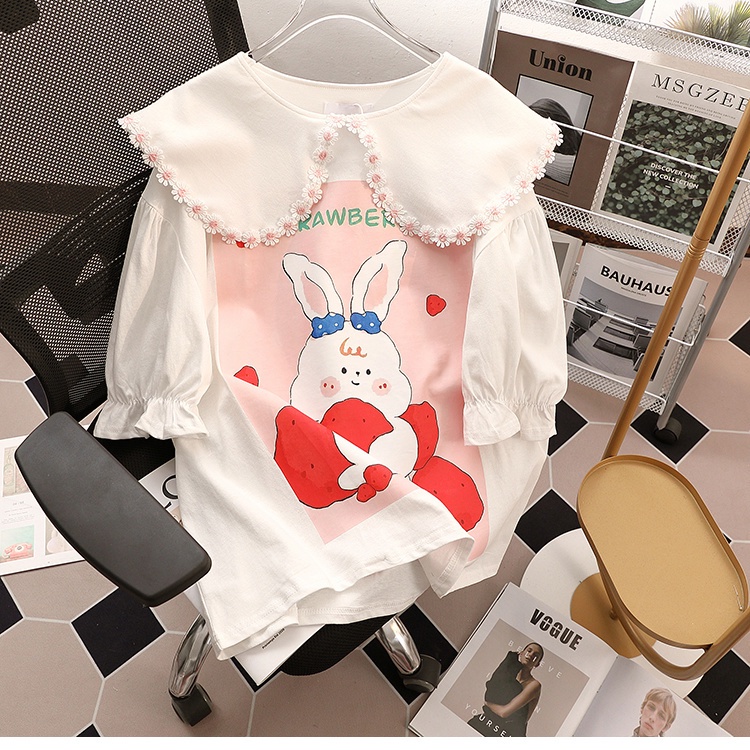 In solid color t-shirt cô gái mùa hè mới của pháp quần áo trẻ em tay phồng