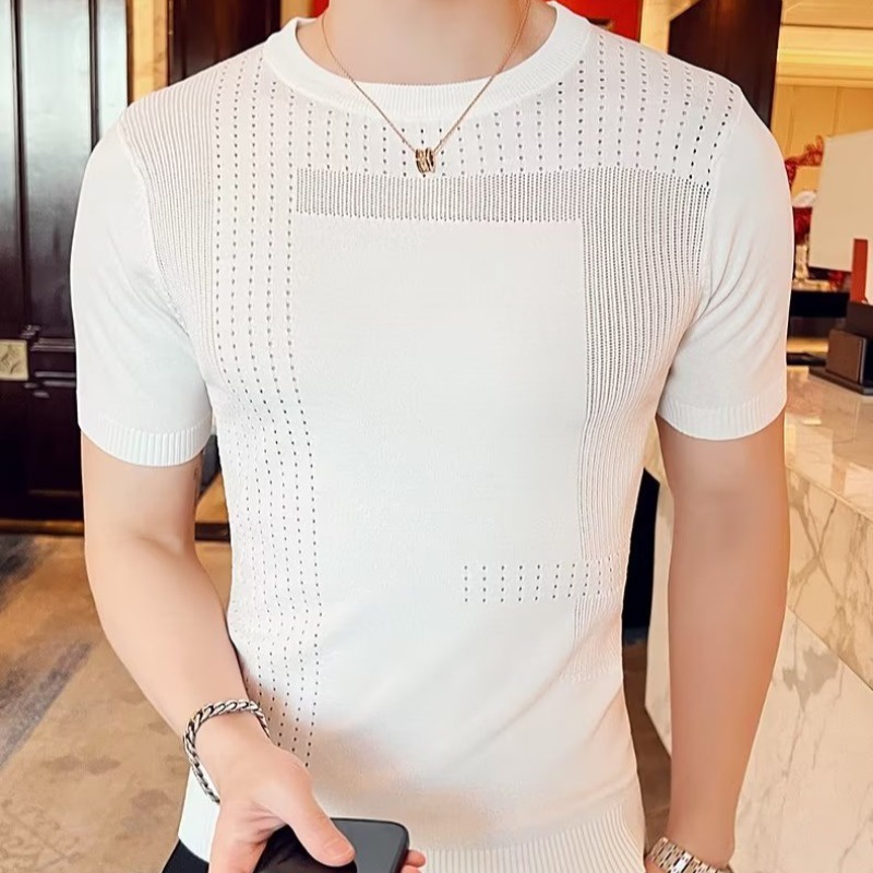 Áo Thun Dệt Kim Tay Ngắn Dáng Rộng Thời Trang Mùa Hè Cho Nam