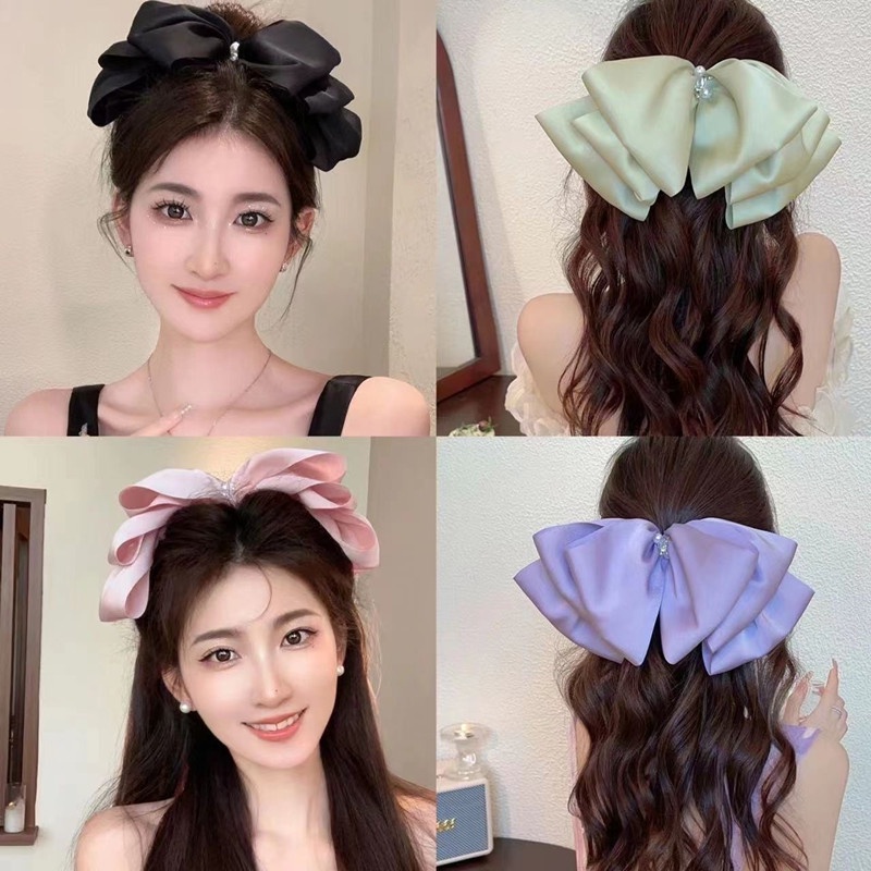 Kẹp Tóc Hình Nơ Màu Xanh Lá Thời Trang Xuân Hè Phong Cách Hàn Quốc Cho Nữ
