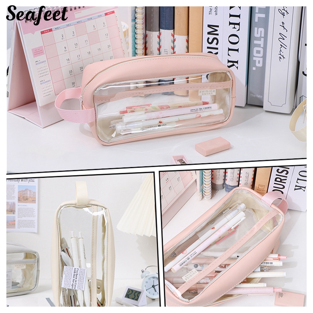 Túi Đựng Bút Trong Suốt Sức Chứa Lớn Có Tay Cầm Tiện Dụng Cho Học Sinh