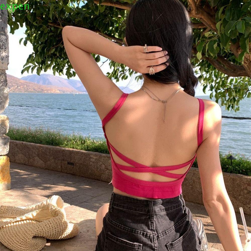 Áo Hai Dây Dệt Kim Hở Lưng Trọng Lượng Nhẹ Thời Trang Đi Biển Phong Cách Hàn Quốc