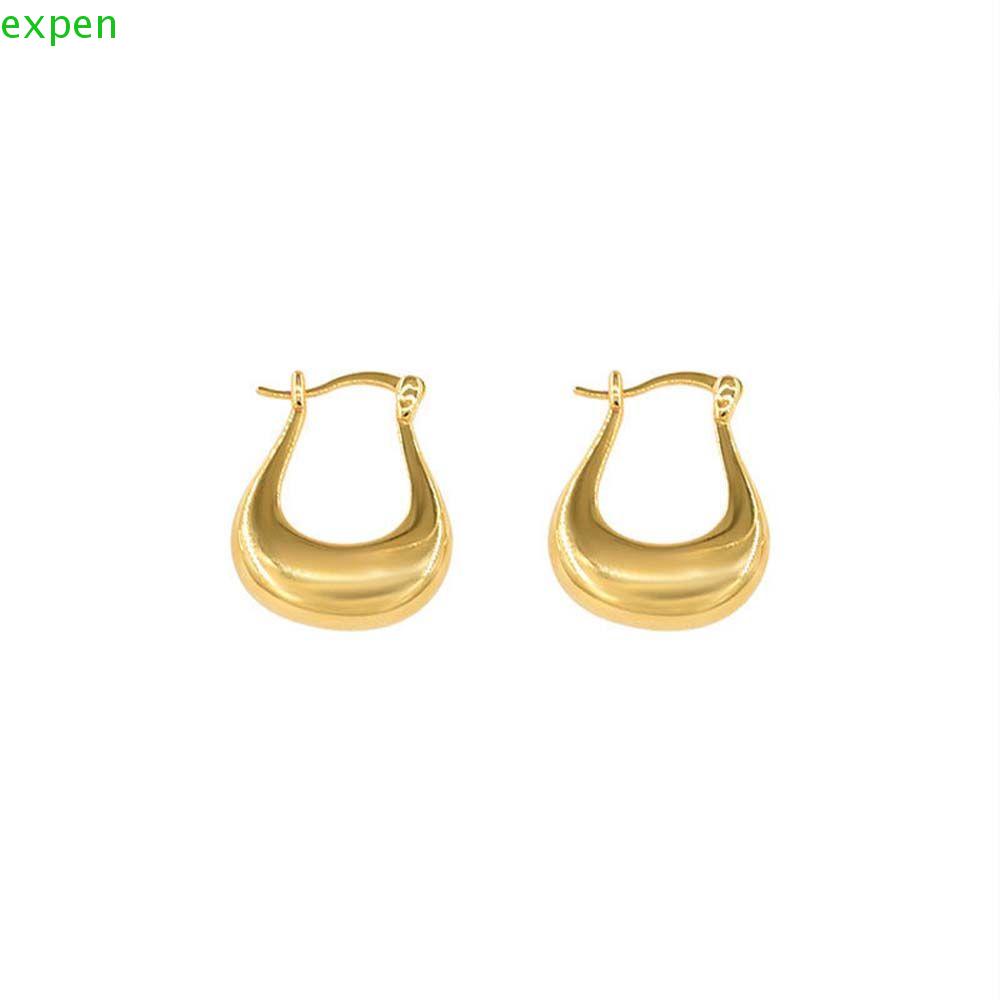 EXPEN Đôi Khuyên Tai Tròn Mạ Bạc Trang Trí Mặt Đá Thời Trang Cho Nữ