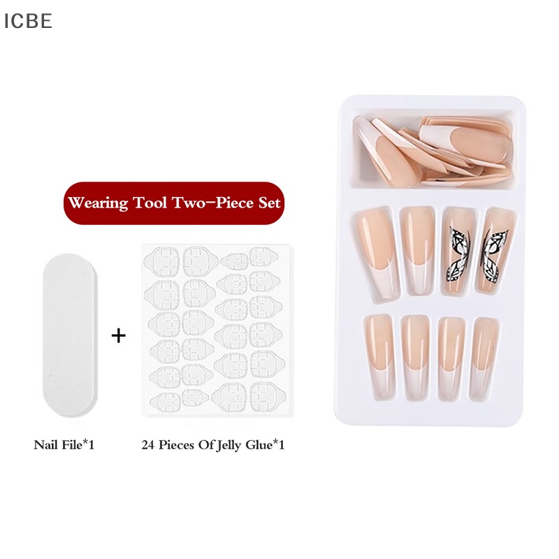 Bộ 24 Móng Tay Giả Dài Hình Thang Múa Ba Lê Đẹp Mắt DIY