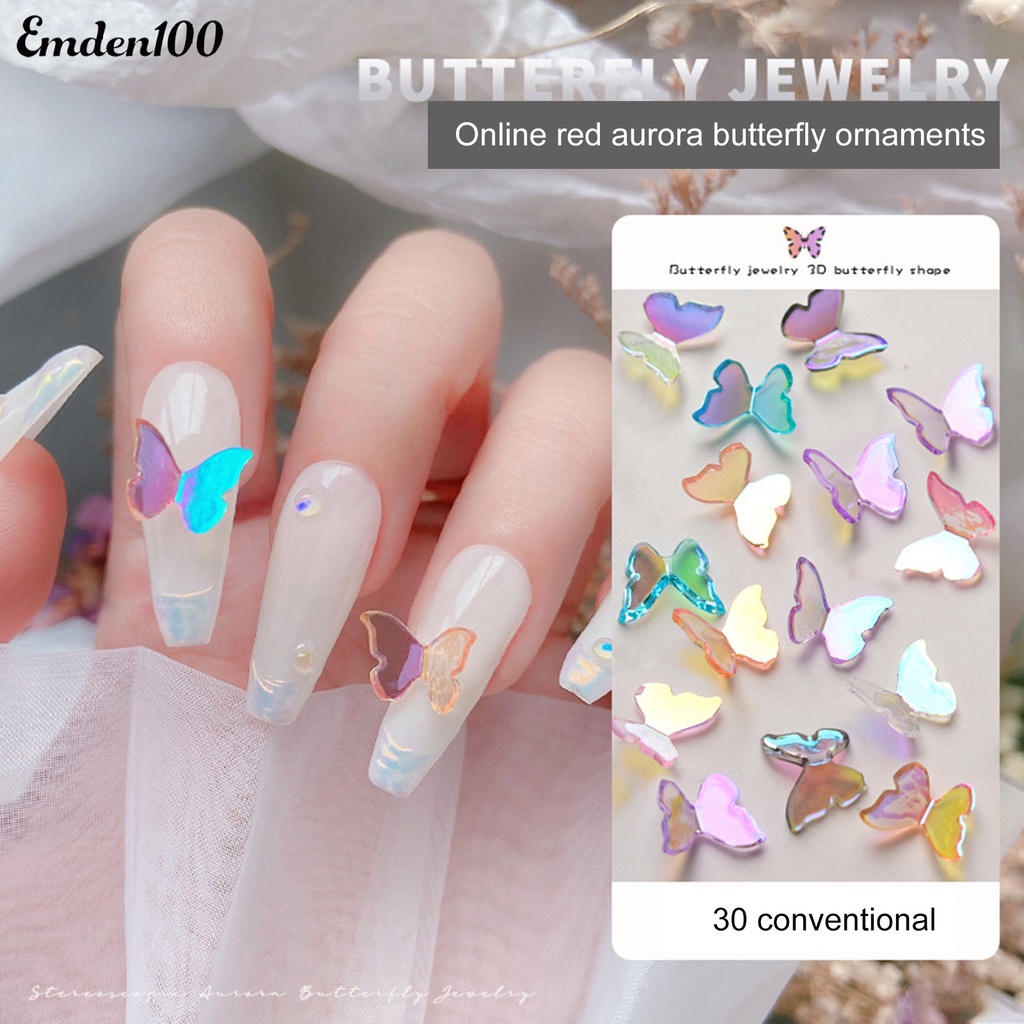 Set 30 Phụ Kiện Trang Trí Móng Tay Hình Bướm 3D Nhiều Màu Sắc
