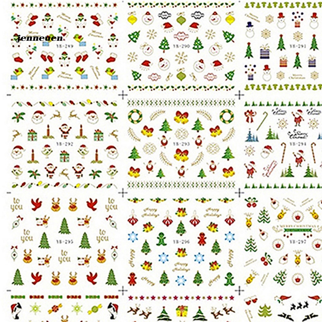 Tấm 12 Miếng Dán Trang Trí Móng Tay Chủ Đề Giáng Sinh