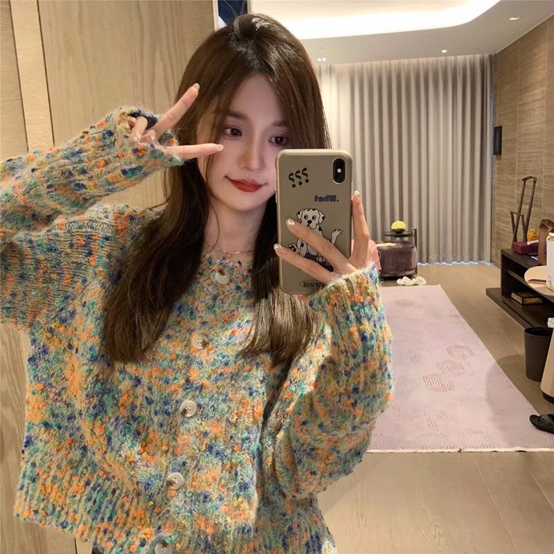 Áo Khoác Cardigan Dệt Kim Mềm Mại Họa Tiết Chấm Bi Nhiều Màu Phong Cách Retro Nhật Bản Thanh Lịch Cho Nữ