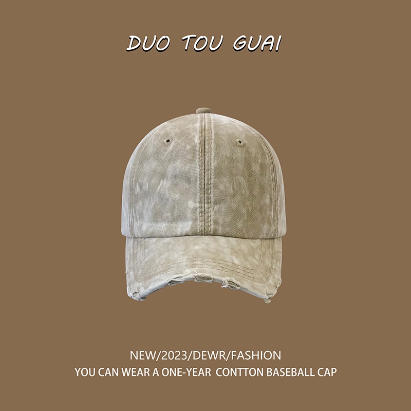 Mũ Lưỡi Trai Denim Màu Đen Thiết Kế Rách Phong Cách Retro Cá Tính Cho Nam