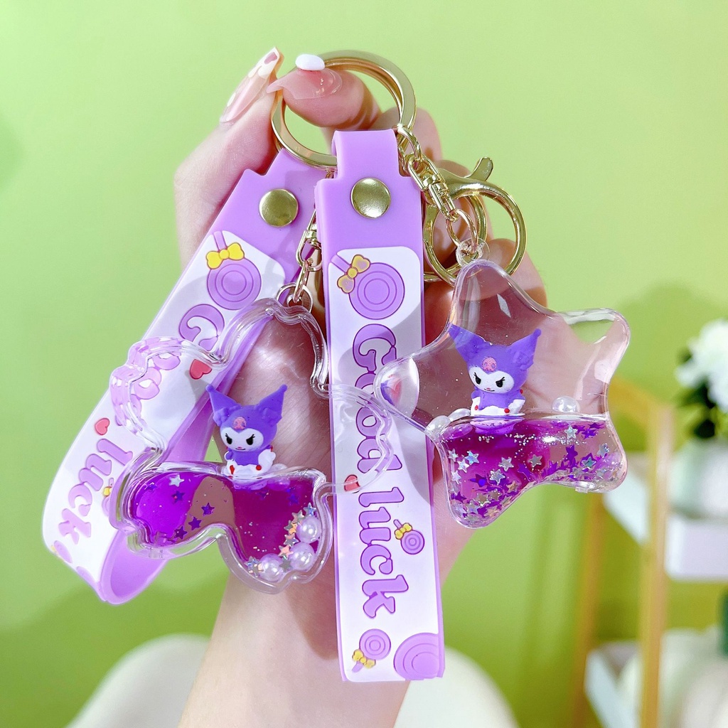 Móc Khóa Hình Búp Bê Kuromi Và Ly Trà Sữa Bằng Acrylic Phối Kim Tuyến Nước Sáng Tạo