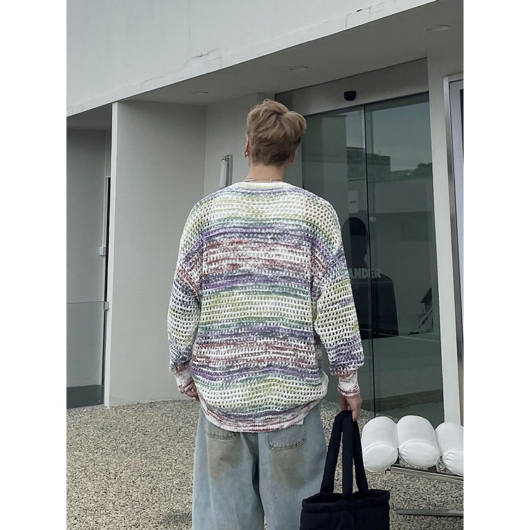 Áo Sweater Dệt Kim Chống Nắng Phối Màu Sắc Tương Phản Thời Trang Cao Cấp Cho Nam