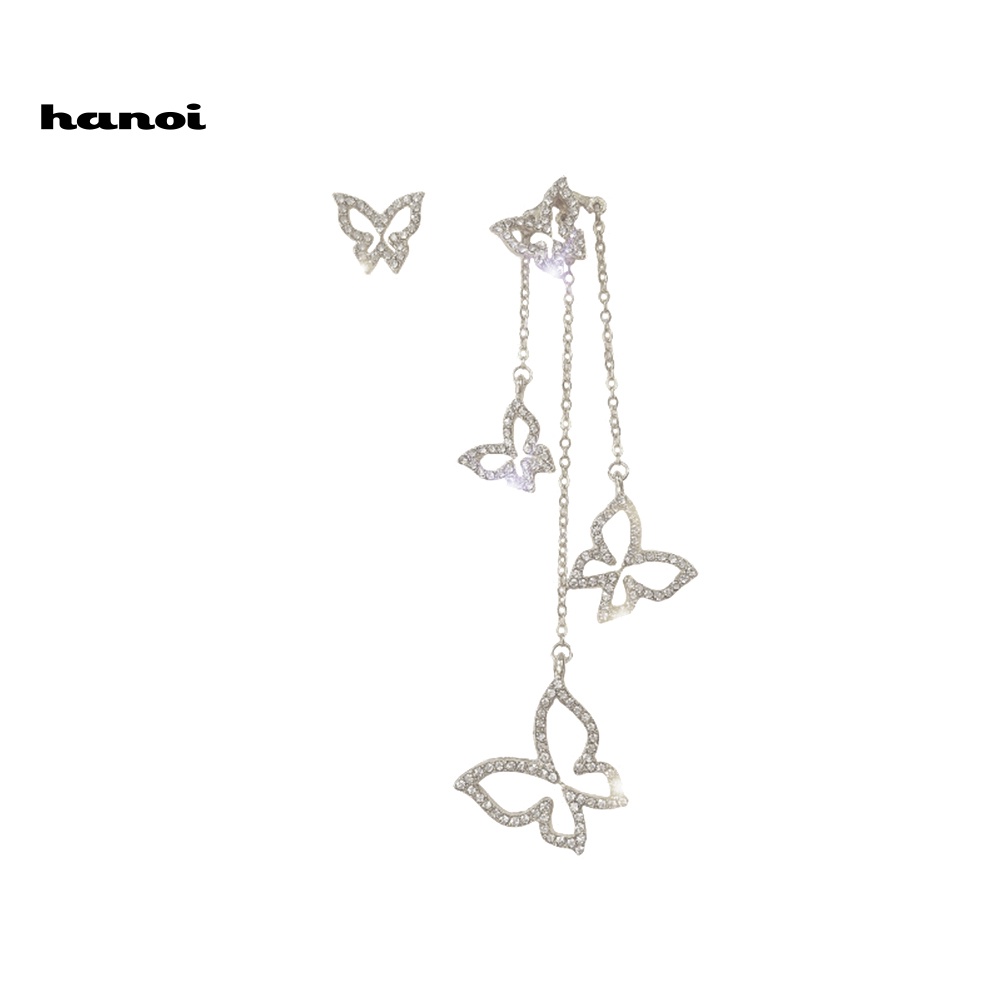 Đôi Khuyên Tai Dài Hình Bướm Và Trái Tim Đính Đá Thời Trang Cho Nữ