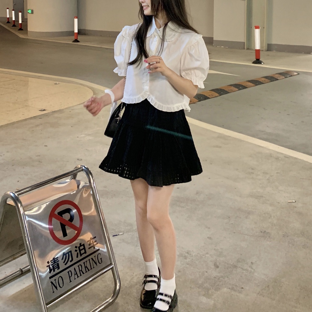 Áo Kiểu Tay Phồng Cổ Búp Bê Phong Cách Pháp Ngọt Ngào Cho Nữ