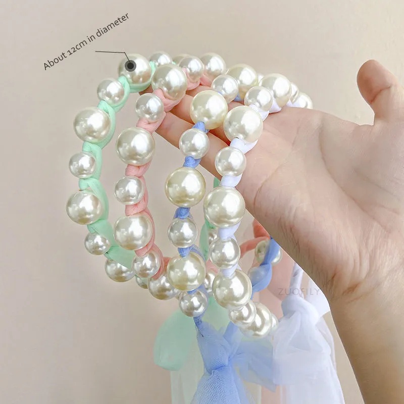 Kẹp Tóc Nơ Đính Ngọc Trai Phong Cách Công Chúa Dễ Thương Cho Bé Gái