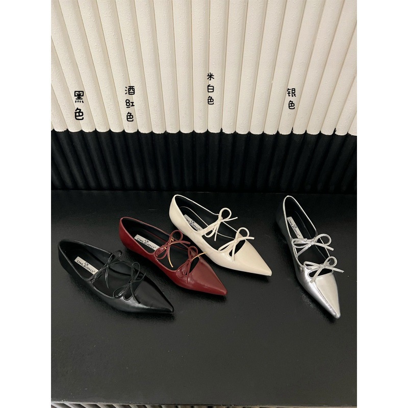 Giày Búp Bê Mũi Nhọn Miệng Nông Đế Bằng Mềm Mại Thoải Mái Đính Nơ Phong Cách Pháp Thời Trang Mùa Thu 202