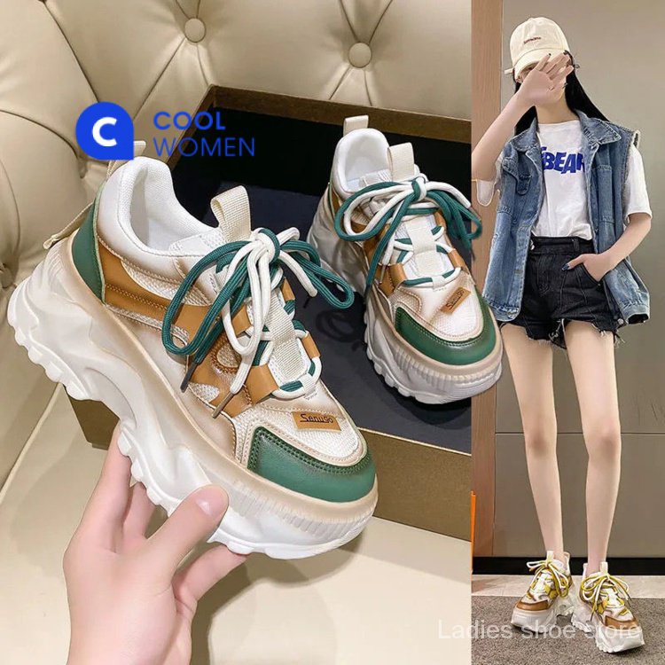 Giày Thể Thao Cao Su Đế Dày 6-8cm Phối Lưới Mũi Tròn Phong Cách Mới 2023 Cho Nữ
