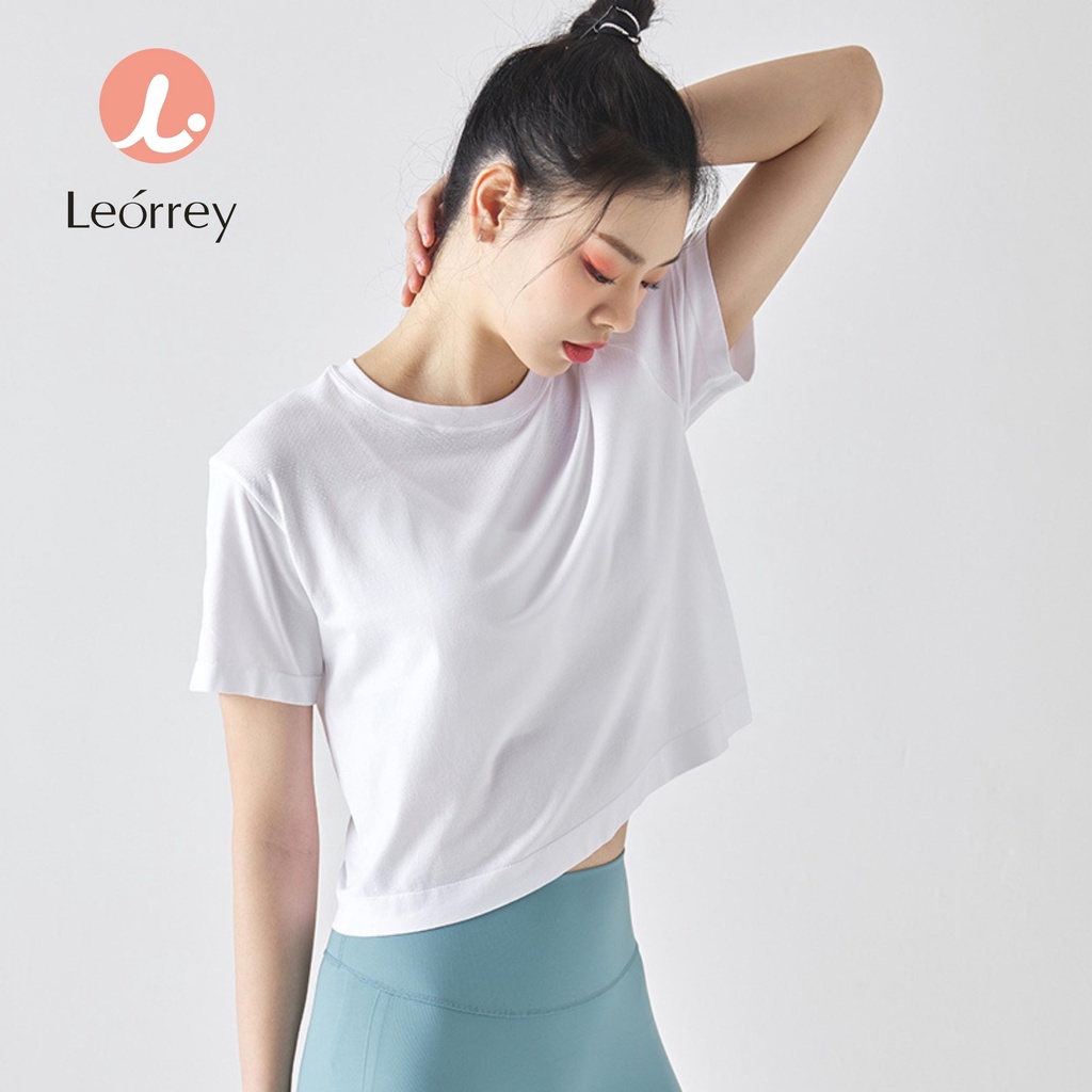 Leorrey Áo Thể Thao Áo Thun Thể Thao Áo Tập Thể Dục Yoga Cánh Hoa Rỗng Thoáng Khí Và Thấm Mồ Hôi Áo Thun Ngắn Tay Áo Nỉ