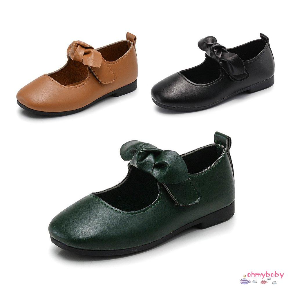 Solid Color Children PU Leather Shoes with Removable Bowknot Decor for Girls