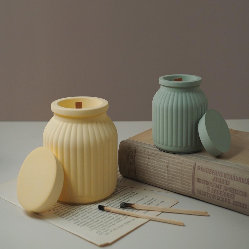 Muvako Khuôn silicon lọ nến, sọc tròn có nắp lọ hoa khuôn silicone, phong cách tối giản sáng tạo tự làm chậu hoa bê tông thạch cao bình nhựa đúc khuôn thủ công đồ trang trí làm