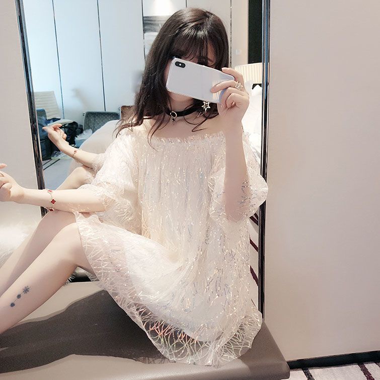 2023 New Dress Women's Loose Short Off Shoulder Top