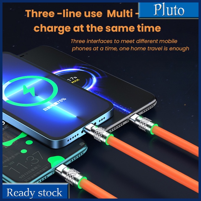 Dây Cáp Sạc Nhanh 6A 120W Usb 8-pin 3 Trong 1 Cho Iphone Micro Usb Type-C