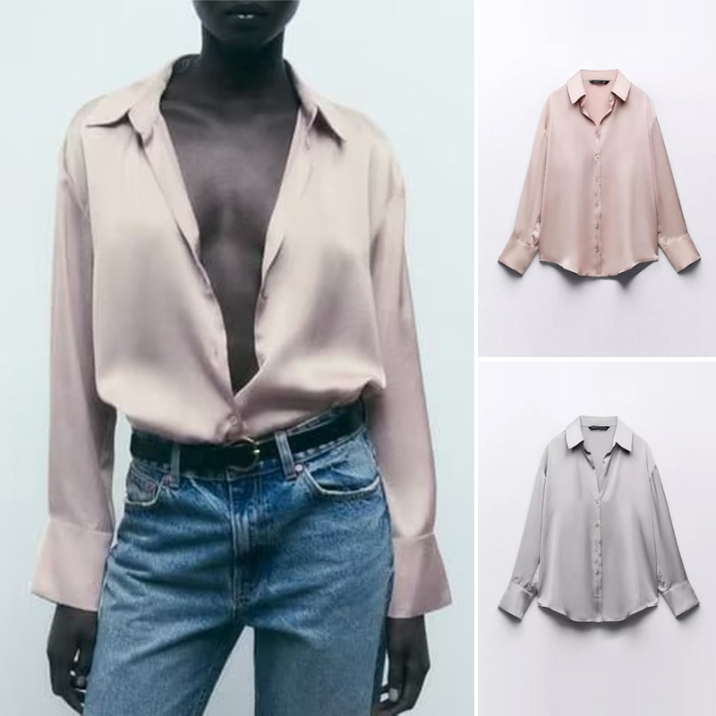 Áo Sơ Mi Dài Tay Vải Satin Dáng Rộng Thời Trang Mùa Hè Zara 238741236