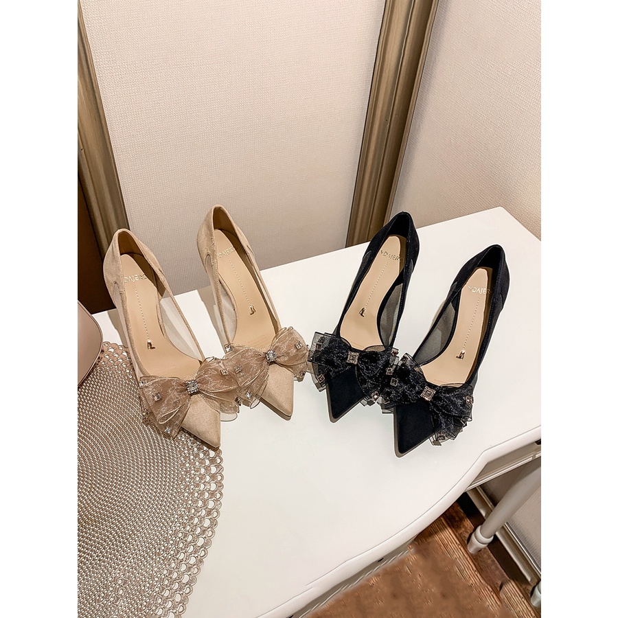 Giày Cao Gót Mũi Nhọn Đính Nơ Thời Trang Mùa Xuân Mới 2023 Cho Nữ