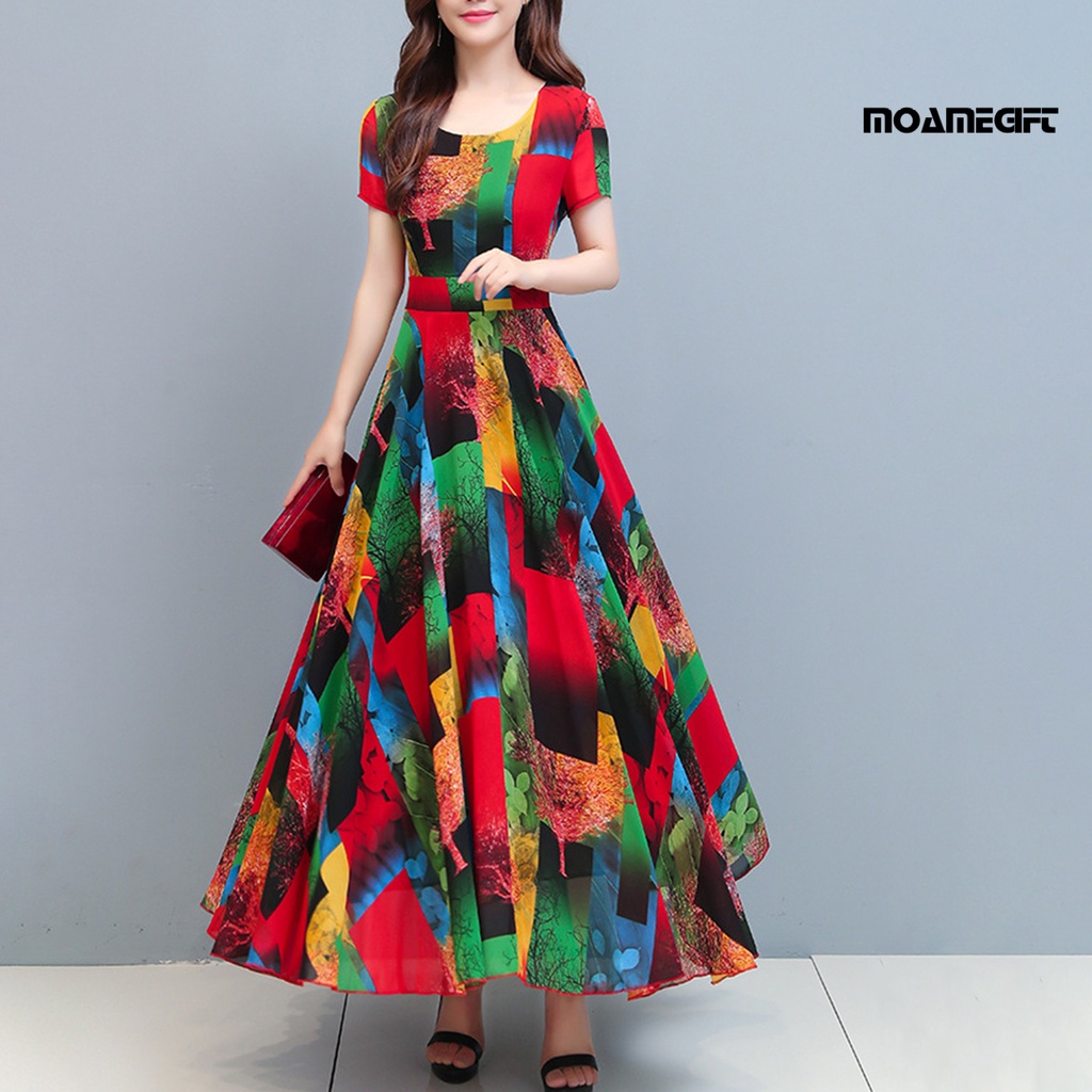 Đầm Dài Dáng Chữ A Viền Lớn In Họa Tiết Đầy Màu Sắc Thời Trang Mùa Hè