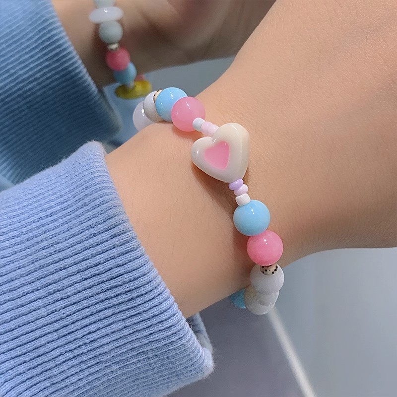 Vòng Tay Chuỗi Hạt Co Dãn Mặt Hình Ngôi Sao / Trái Tim Nhiều Màu Dễ Thương Cho