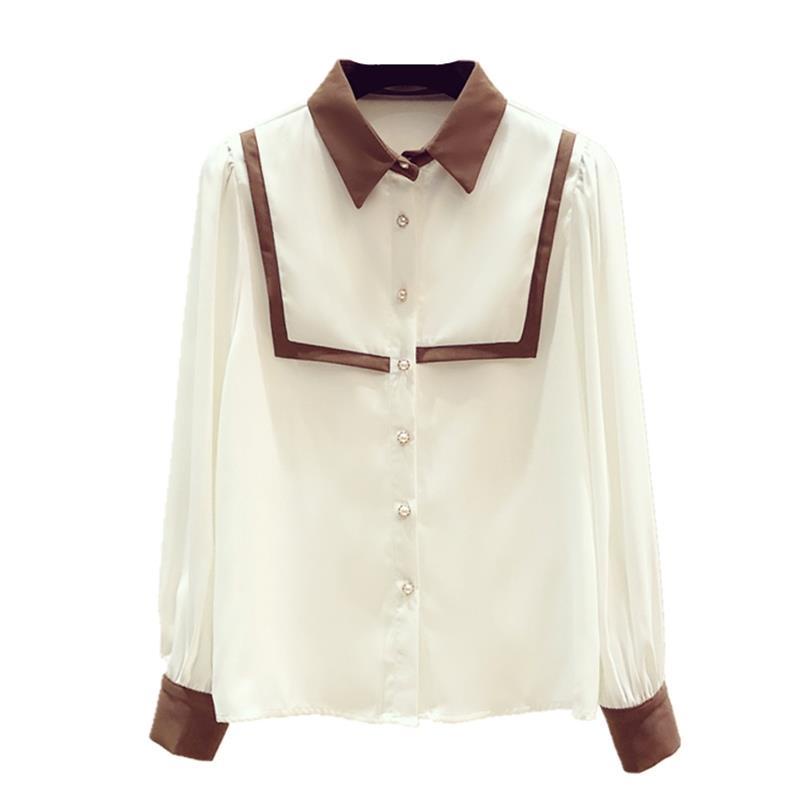 Áo Sơ Mi Tay Dài Có Cổ Phối Màu Tương Phản Thời Trang Mùa Thu 2023 Cho Nữ
