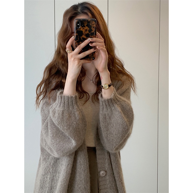 Áo khoác len cardigan trơn dáng dài hàng Quảng Châu ms1206