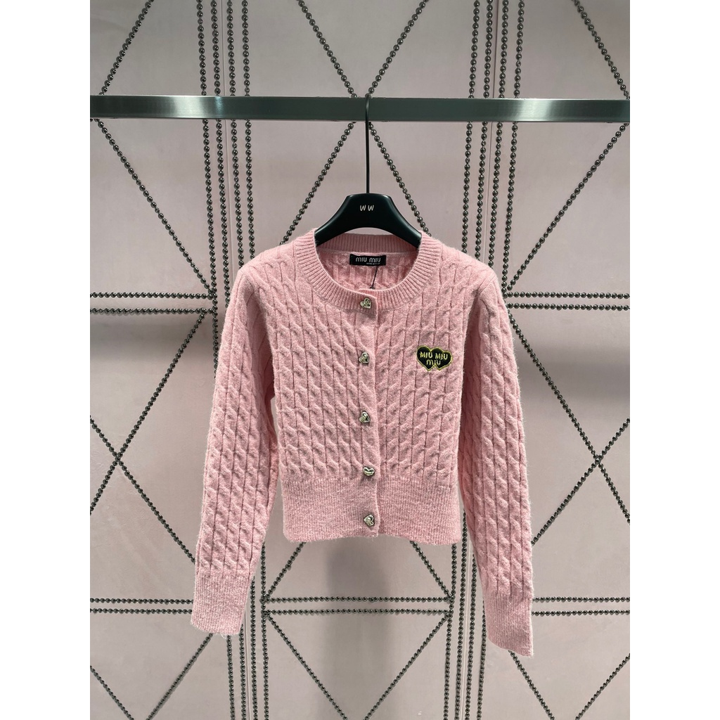 ILTH MiuMiu 23 spring and summer new letter embroidery diamond button thickened twist knitted cardigan women's fashion all-match sweet