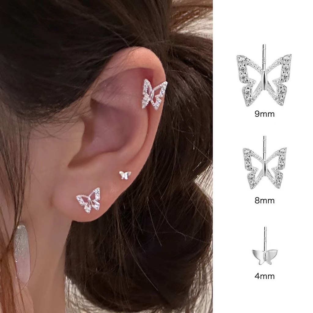 Bông Tai Mạ Bạc 925 Hình Bươm Bướm Đính Đá Zircon Thời Trang
