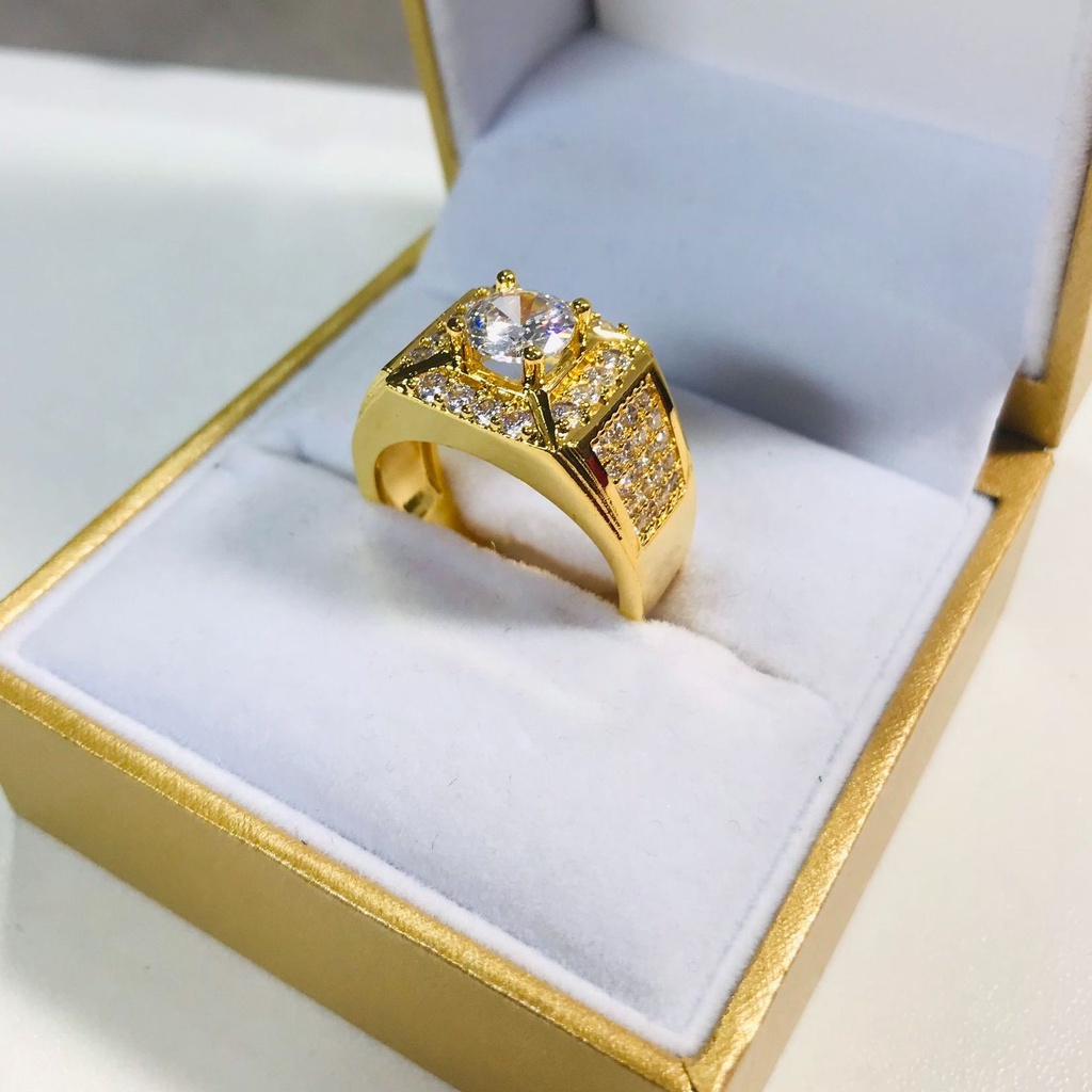 Nhẫn nam mạ vàng 18k đính đá pha lê cao cấp thiết kế sang trọng bền màu