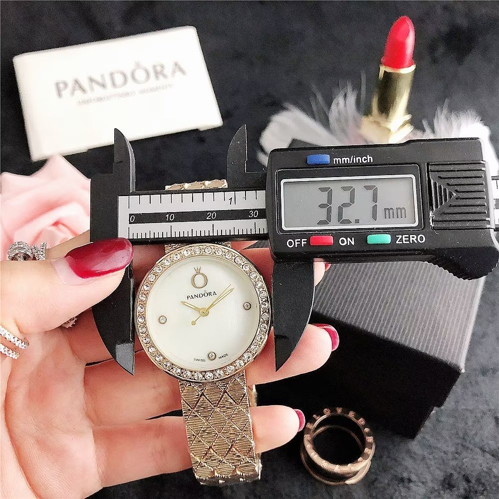 Đồng Hồ Pandora Mặt Tròn Đính Đá Thời Trang Cho Cặp Đôi