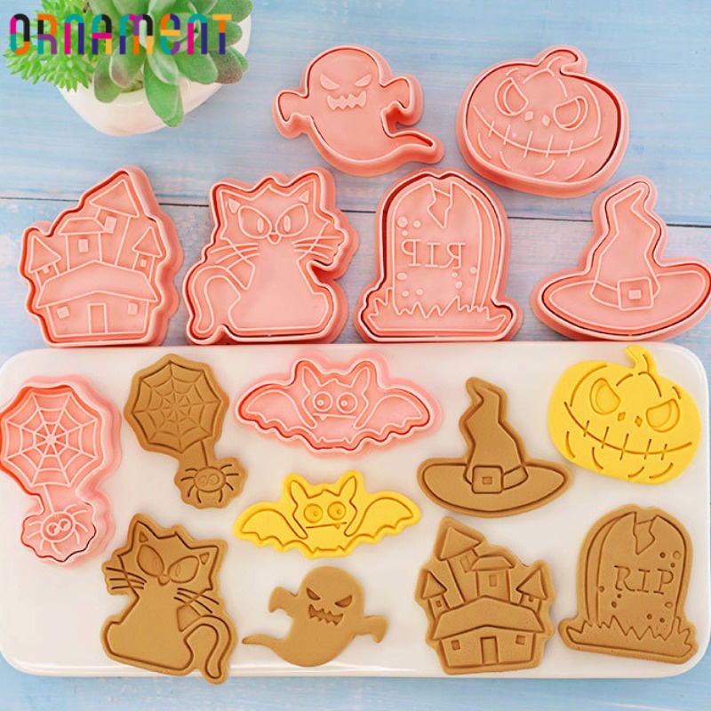 bộ dụng cụ tự làm plasticine thú vị / khuôn ép bột chủ đề halloween / khuôn sô cô la bánh mì không dính / máy cắt bánh quy hình quỷ lâu đài